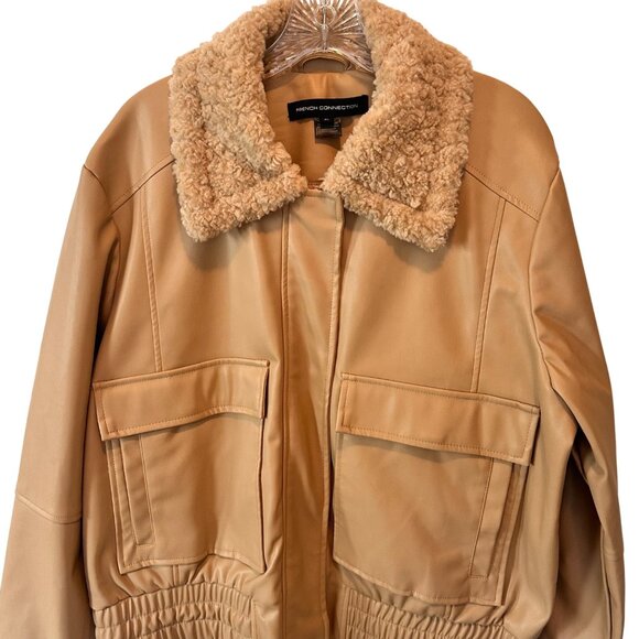 French Connection Size XL Vegan Leather Zipper Waistline  Jacket Sherpa Collar - Picture 5 of 12